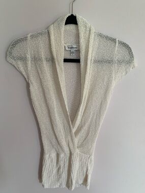 bebe Open-Front White Short Sleeve Cardigan
